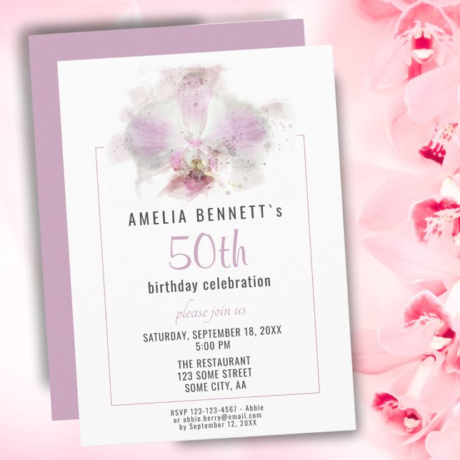 Invitación Fiesta de cumpleaños número 50 con orquídea floral (Subido por el creador)