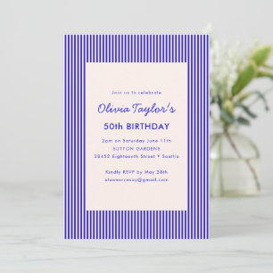 Invitación Fiesta de cumpleaños número 50 con raya azul real