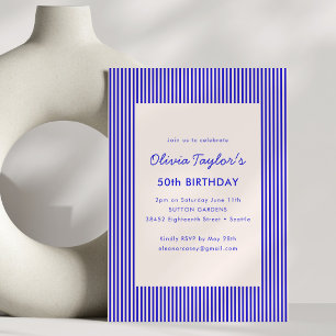 Invitación Fiesta de cumpleaños número 50 con raya azul real