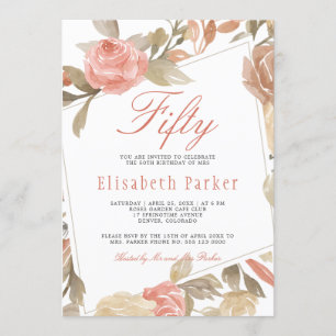 Invitación Fiesta de cumpleaños número 50 con tema Dusty Rose