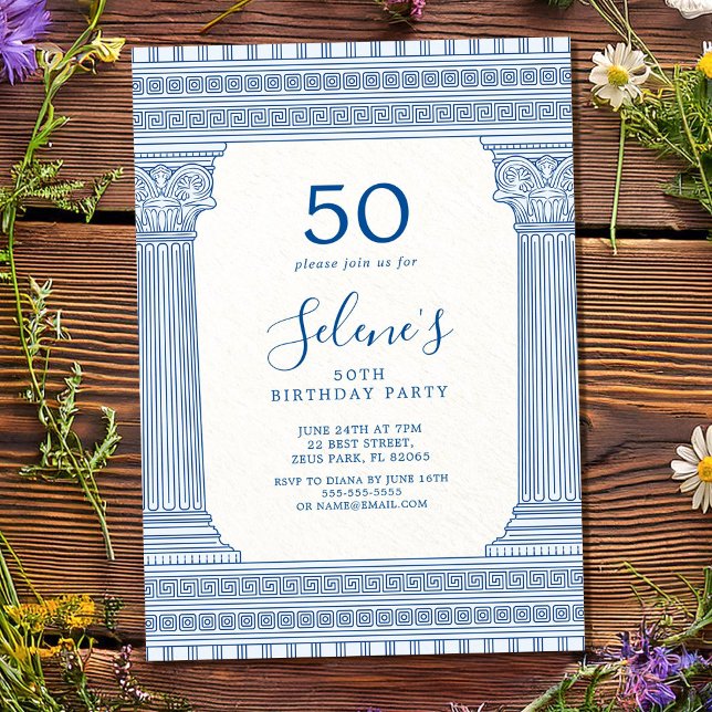 Invitación fiesta de cumpleaños número 50 con templo griego d (Subido por el creador)