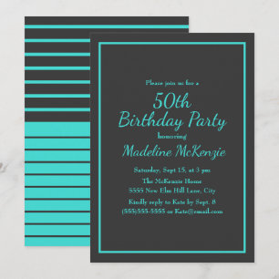 Invitación Fiesta de cumpleaños número 50 con turquesas rayad