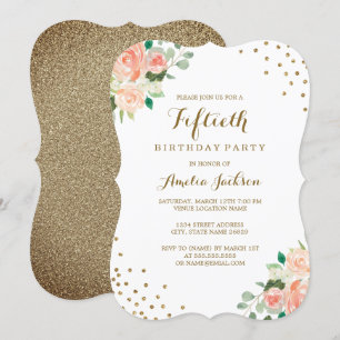 Invitación Fiesta de Cumpleaños número 50 Confeti Floral Dora