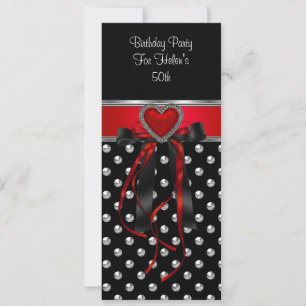 Invitación Fiesta de cumpleaños número 50 corazón rojo negro