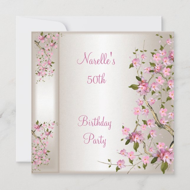 Invitación Fiesta de cumpleaños número 50 Crema de seda Flor  (Anverso)