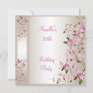 Invitación Fiesta de cumpleaños número 50 Crema de seda Flor