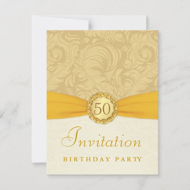 Invitación Fiesta de cumpleaños número 50 - Damasco de oro co (Anverso)