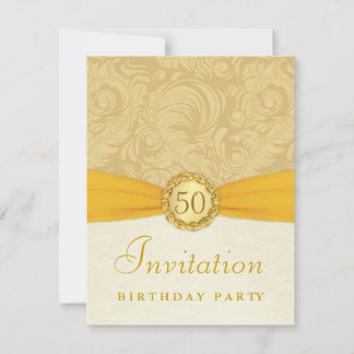 Invitación Fiesta de cumpleaños número 50 - Damasco de oro co