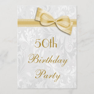 Invitación Fiesta de cumpleaños número 50 Damasco y Faux Bow