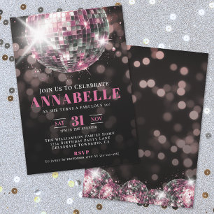 Invitación Fiesta de Cumpleaños número 50 de Adult Black Pink