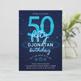 Invitación Fiesta de cumpleaños número 50 de Blue Neon. Vayam