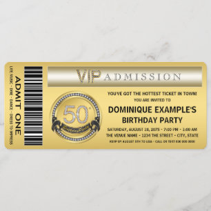 Invitación Fiesta de cumpleaños número 50 de boleto de oro