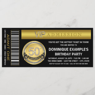 Invitación Fiesta de cumpleaños número 50 de boleto de oro