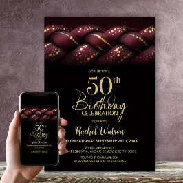 Invitación Fiesta de cumpleaños número 50 de Burgundy Gold Br