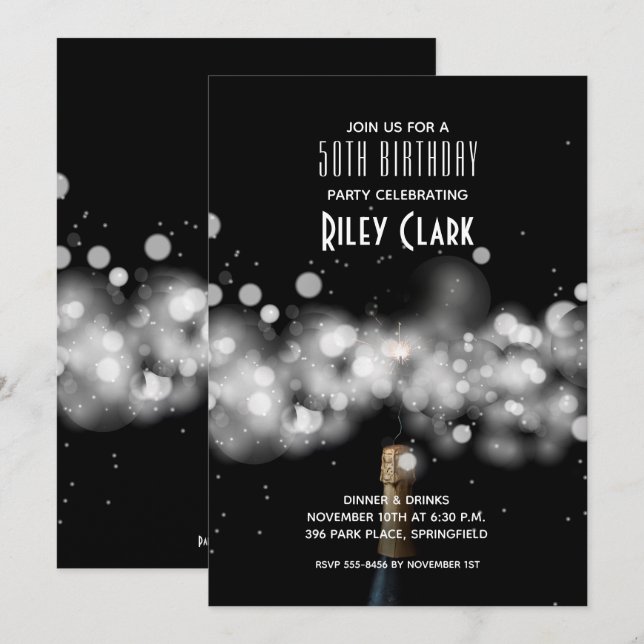 Invitación Fiesta de cumpleaños número 50 de Champagne (Anverso / Reverso)