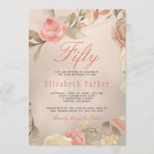 Invitación Fiesta de Cumpleaños número 50 de Coral Floral de 
