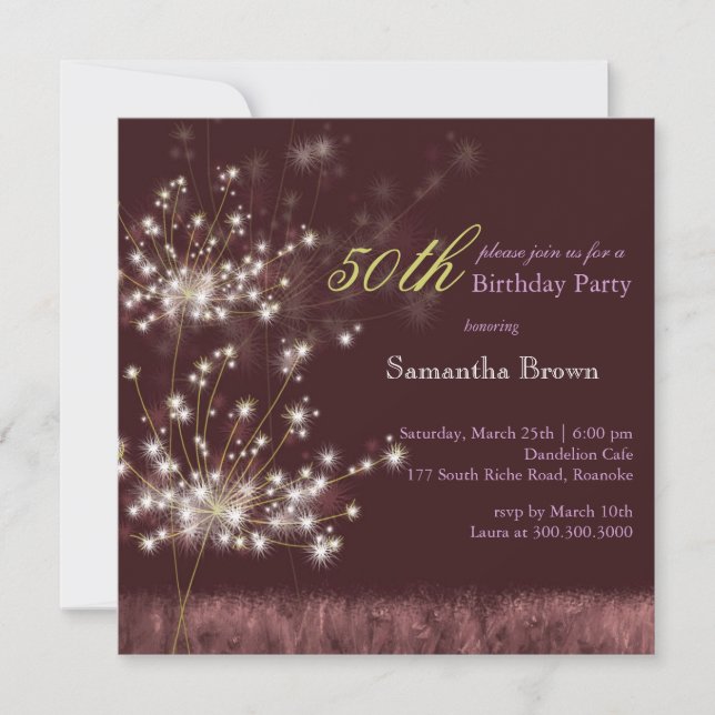 Invitación Fiesta de cumpleaños número 50 de Dandelion (Anverso)
