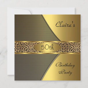 Invitación Fiesta de cumpleaños número 50 de Gold Black Leopa