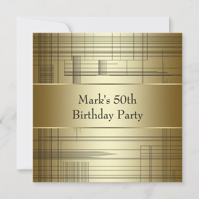 Invitación Fiesta de cumpleaños número 50 de Gold Black Strip (Anverso)