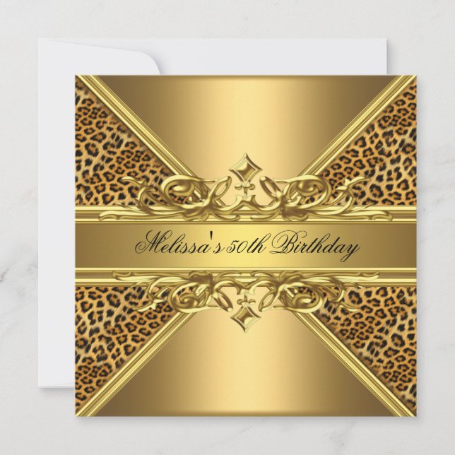 Invitación Fiesta de cumpleaños número 50 de Gold Leopard On  (Anverso)