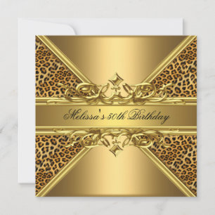 Invitación Fiesta de cumpleaños número 50 de Gold Leopard On