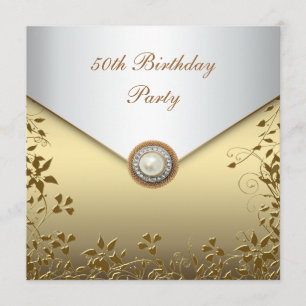 Invitación Fiesta de cumpleaños número 50 de Gold Pearl Flora