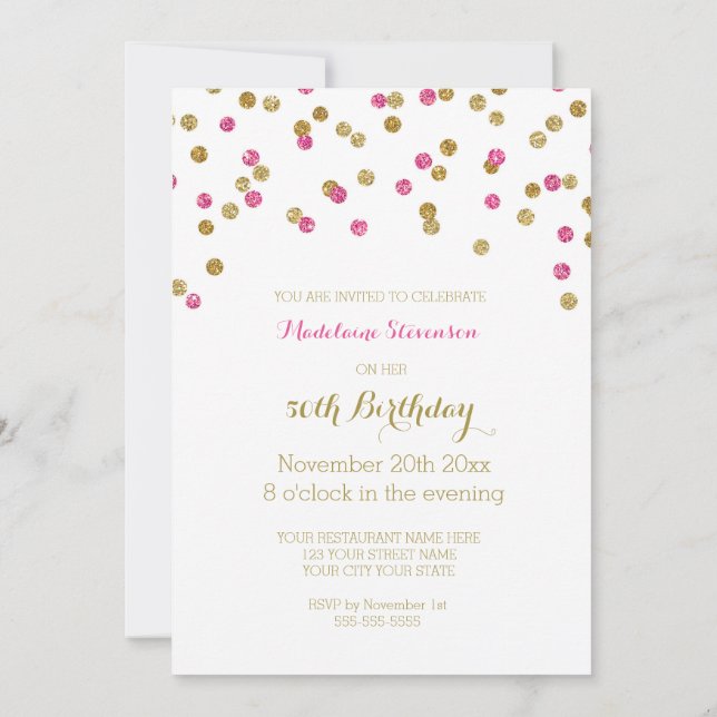 Invitación Fiesta de cumpleaños número 50 de Gold Pink Fuchsi (Reverso)