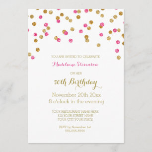 Invitación Fiesta de cumpleaños número 50 de Gold Pink Fuchsi