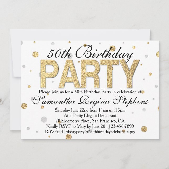Invitación Fiesta de cumpleaños número 50 de Gold Sparkle Con (Anverso)