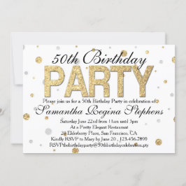 Invitación Fiesta de cumpleaños número 50 de Gold Sparkle Con