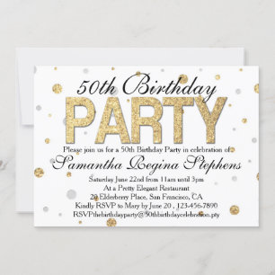 Invitación Fiesta de cumpleaños número 50 de Gold Sparkle Con