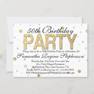 Invitación Fiesta de cumpleaños número 50 de Gold Sparkle Con