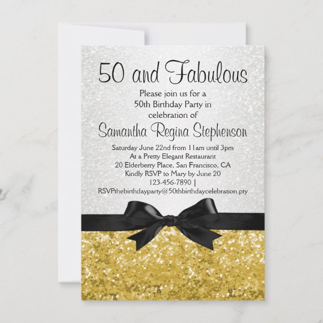Invitación Fiesta de cumpleaños número 50 de Gold Sparkle-loo (Anverso)