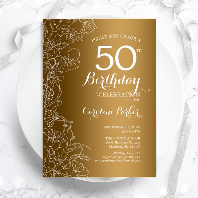 Invitación Fiesta de cumpleaños número 50 de Golden Floral (Subido por el creador)