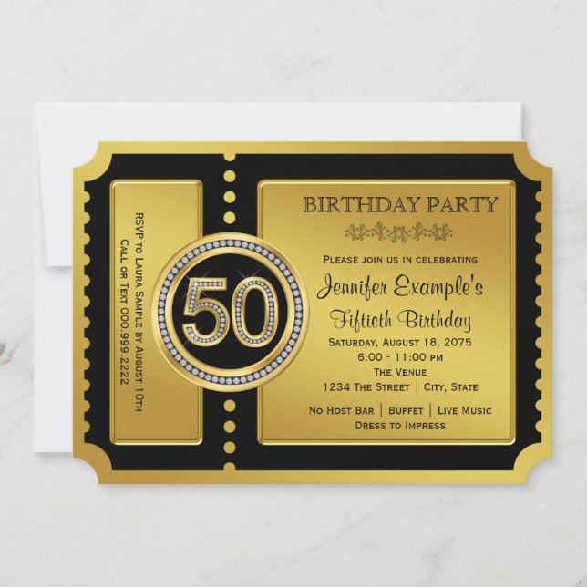 Invitación Fiesta de Cumpleaños número 50 de Golden Ticket (Anverso)
