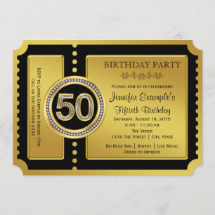 Invitación Fiesta de Cumpleaños número 50 de Golden Ticket