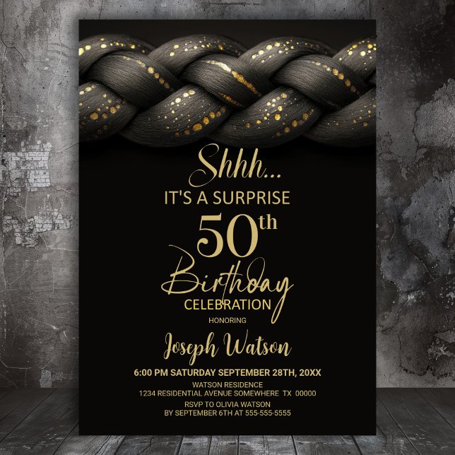 Invitación Fiesta de cumpleaños número 50 de Gray Gold Braid (Subido por el creador)