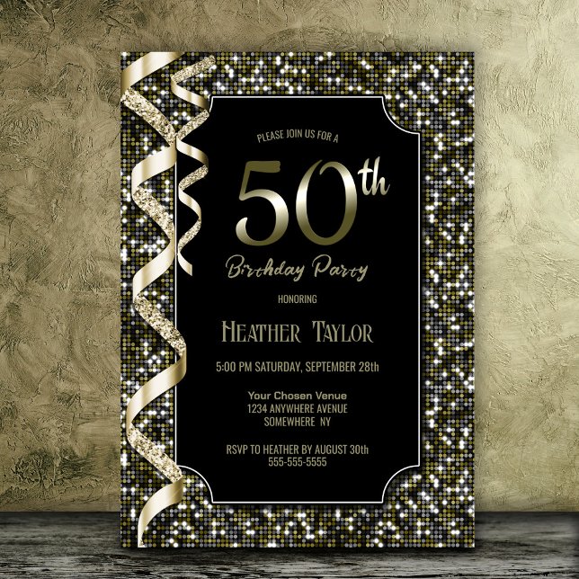 Invitación Fiesta de cumpleaños número 50 de Green Sequins (Subido por el creador)