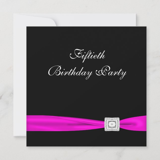 Invitación Fiesta de cumpleaños número 50 de Hot Pink Fuchsia (Anverso)
