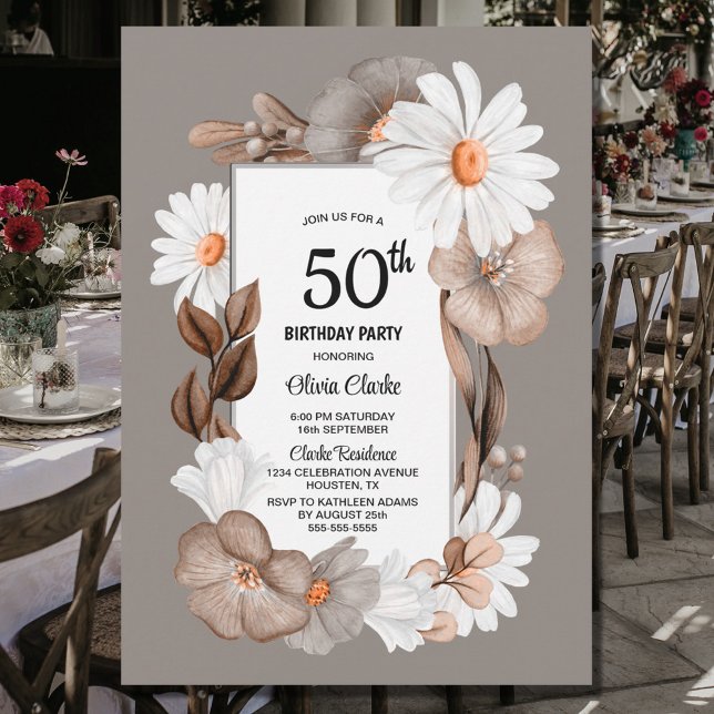 Invitación Fiesta de cumpleaños número 50 de la floral otoñal (Subido por el creador)