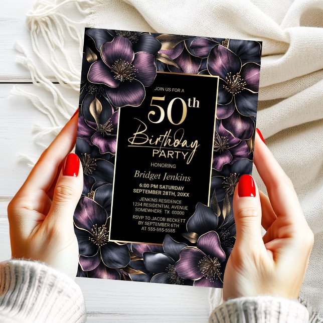 Invitación Fiesta de cumpleaños número 50 de la floral rosa y (Subido por el creador)