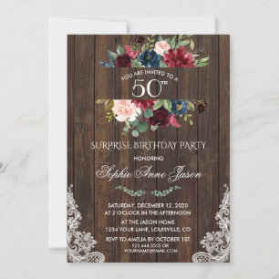 Invitación Fiesta de cumpleaños número 50 de la Madera Floral