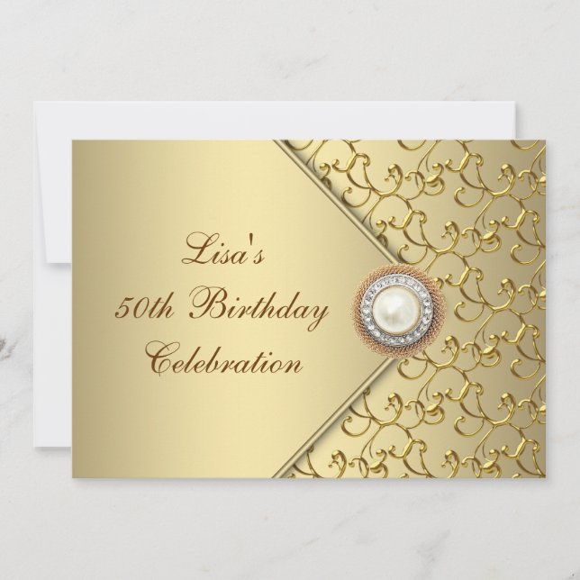 Invitación Fiesta de cumpleaños número 50 de la mujer Perla D (Anverso)