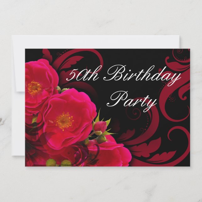 Invitación Fiesta de cumpleaños número 50 de la Rosa Fuchsia  (Anverso)