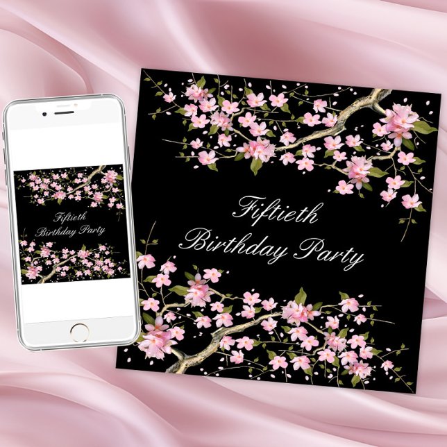Invitación Fiesta de cumpleaños número 50 de las mujeres con  (Cherry blossom any occasion invitation. Instant download and printed invitations available.)