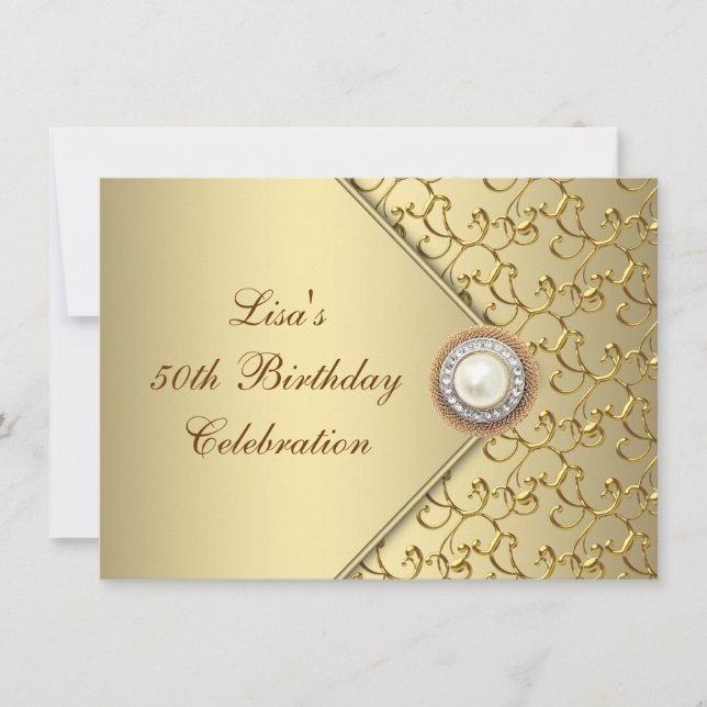 Invitación Fiesta de cumpleaños número 50 de las perlas de or (Anverso)