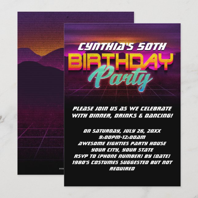 Invitación Fiesta de cumpleaños número 50 de los años 80 (Anverso / Reverso)