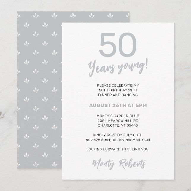 Invitación Fiesta de cumpleaños número 50 de los hombres de g (Anverso / Reverso)