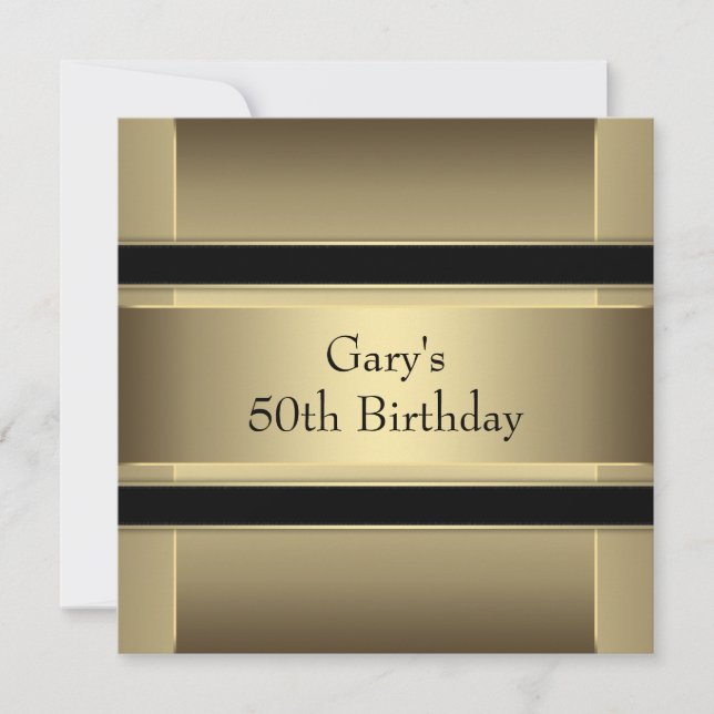 Invitación Fiesta de cumpleaños número 50 de Mans Black Gold (Anverso)