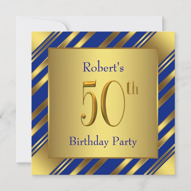 Invitación Fiesta de cumpleaños número 50 de Mans Royal Blue  (Anverso)
